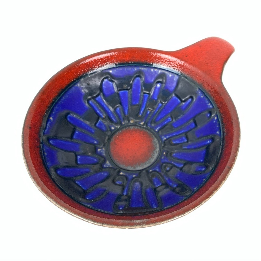 Germany MCM Decorative Bowl Blue Red Vibrant Vtg 206 4 German Pottery Trinket